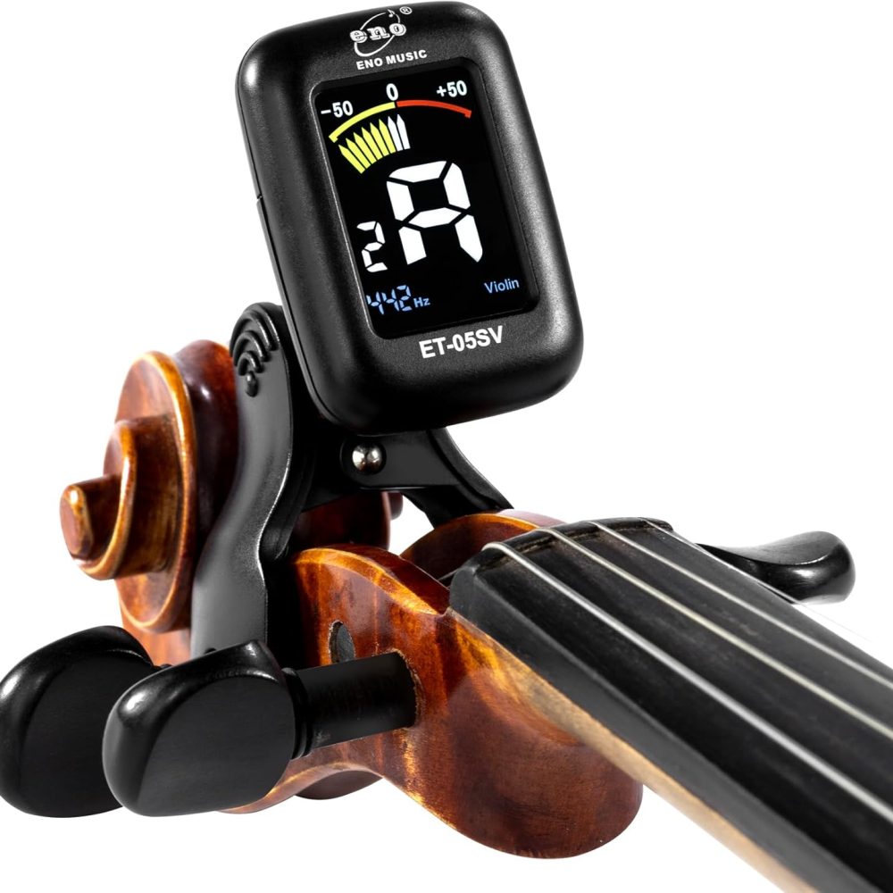 ENO MUSIC Professional Violin Viola Tuner, Colorful LCD Display Easy Control Clip on Accurate Violin Tuner