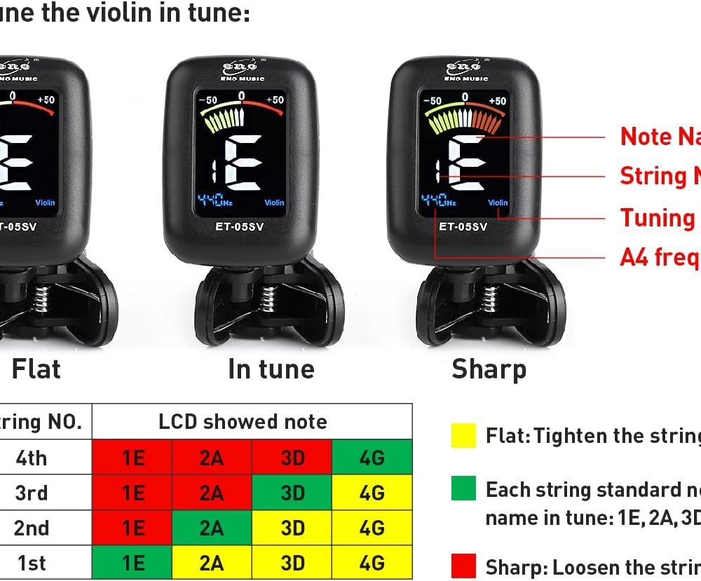ENO MUSIC Professional Violin Viola Tuner, Colorful LCD Display Easy Control Clip on Accurate Violin Tuner - Image 6