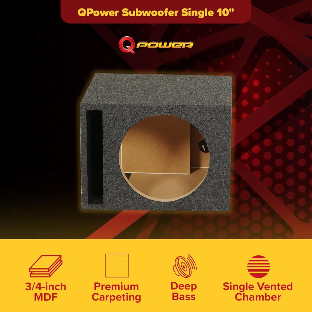 QPower 10 Inch Subwoofer Box, Vented Speaker Box for In-Car Audio - Image 4