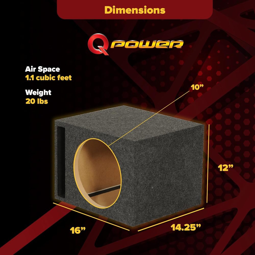 QPower 10 Inch Subwoofer Box, Vented Speaker Box for In-Car Audio - Image 5