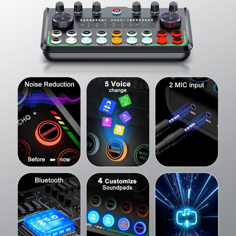 SINWE Podcast Equipment Bundle for 2,Audio Interface with Podcast Microphone for Smartphone & PC,All-in-One DJ Mixer,Plug-and-Play,Perfect for Streaming, Singing, YouTube & Gaming - Image 6