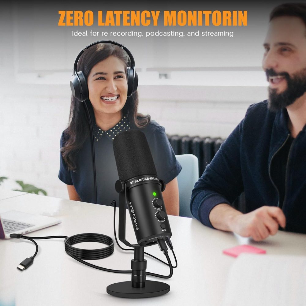 XLR/USB Dynamic Microphone,PC Computer Microphone for Podcasting,Vocal Recording,Live Streaming,Gaming,Voice-Over,All Metal Professional Studio Mic Kit with Noise Cancelling,USB-C Port - Image 3
