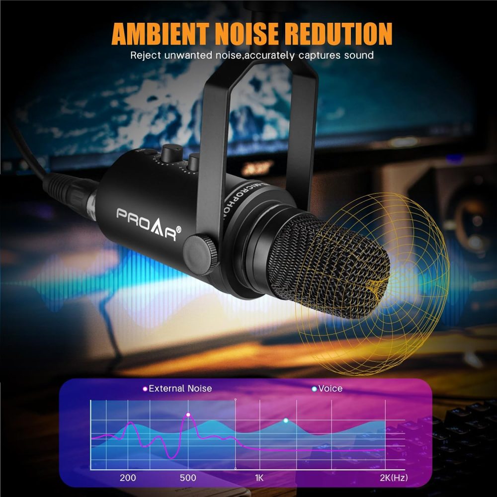 XLR/USB Dynamic Microphone,PC Computer Microphone for Podcasting,Vocal Recording,Live Streaming,Gaming,Voice-Over,All Metal Professional Studio Mic Kit with Noise Cancelling,USB-C Port - Image 5