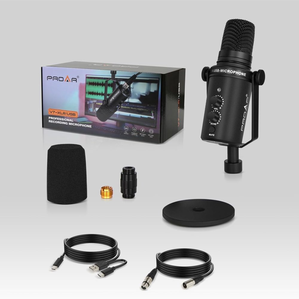 XLR/USB Dynamic Microphone,PC Computer Microphone for Podcasting,Vocal Recording,Live Streaming,Gaming,Voice-Over,All Metal Professional Studio Mic Kit with Noise Cancelling,USB-C Port - Image 7