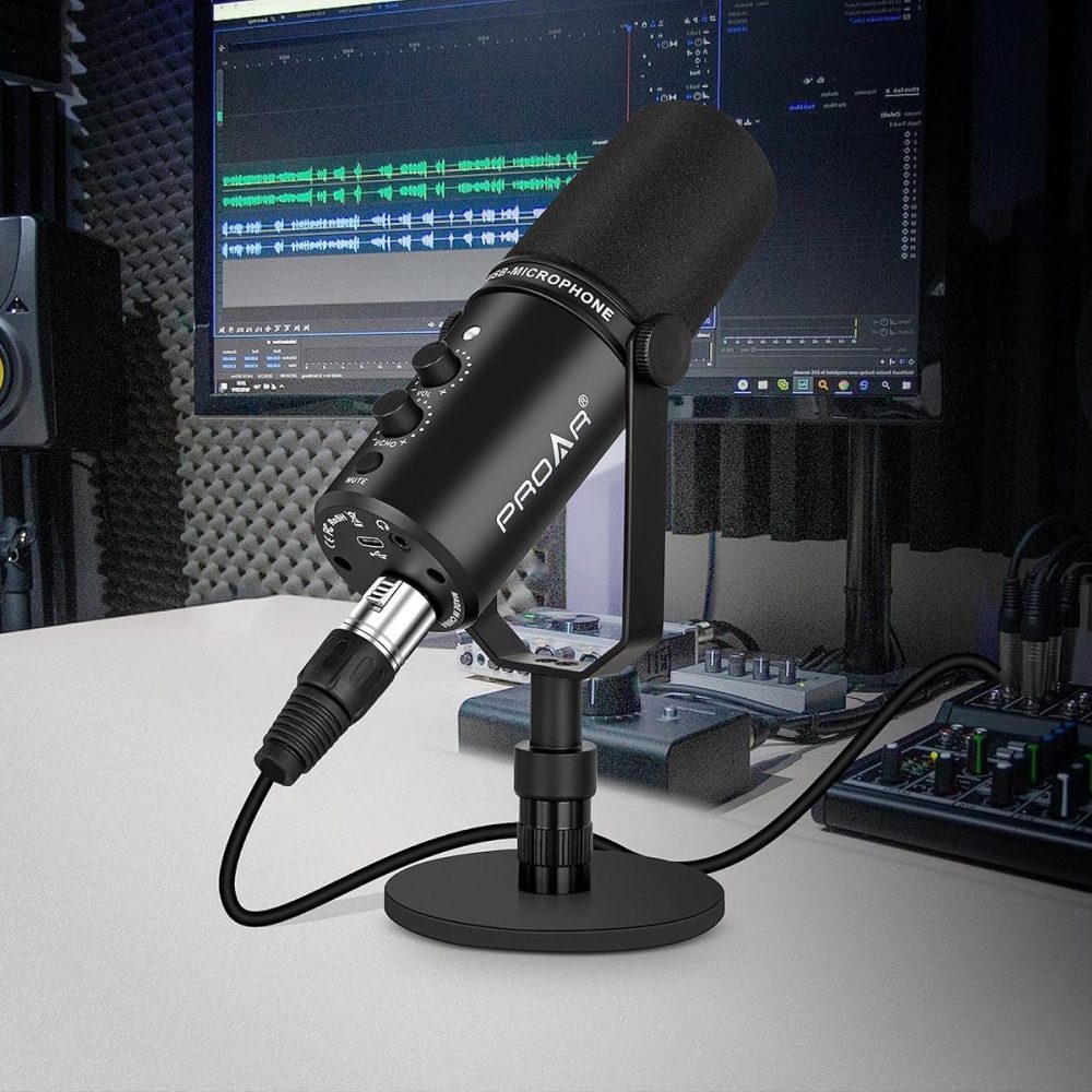 XLR/USB Dynamic Microphone,PC Computer Microphone for Podcasting,Vocal Recording,Live Streaming,Gaming,Voice-Over,All Metal Professional Studio Mic Kit with Noise Cancelling,USB-C Port - Image 8